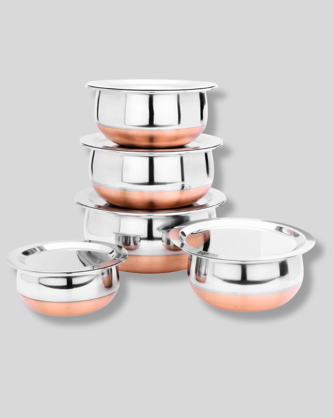 Set Of 5 Copper Bottom Stainless Steel Handi Set